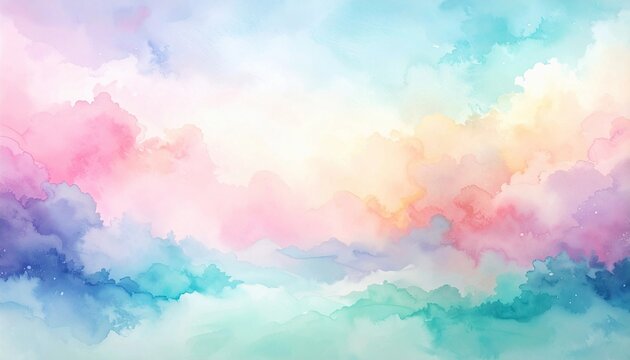 Abstract watercolor clouds in pastel colors, soft and dreamy sky background