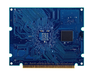 Detailed top-down shot of a circuit board, exhibiting an intricate network of blue electronic pathways on a dark background, showcasing technological infrastructure and digital connection for...