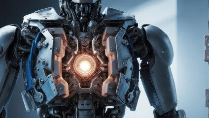 Fototapeta premium Futuristic Robot Torso with Glowing Core.