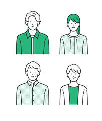 イラスト素材【介護イメージ】：シニア夫婦と若い夫婦のイラストセット