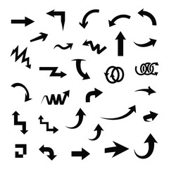 Diverse black arrow collection various shapes directions and styles for design projects silhouette