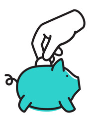 Hand putting coin in a piggy bank