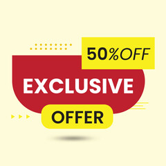 Exclusive offer banner design with 50 percent off isolated on white background