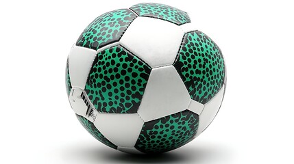 Dynamic green and white soccer ball with unique spotted pattern, perfect for sports promotions