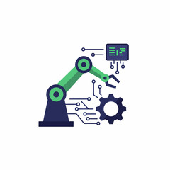 Sleek AI Automation Robotics Icon: Geometric Vector Symbol in Green and Blue for Industrial Control and Smart Technology Applications