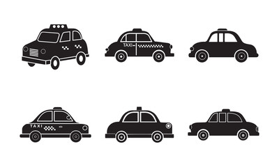 Set of Black and White Taxi Car Icons