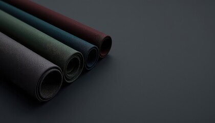 Rolled Fabrics with Textured Surface, Dark Background Displaying Variety of Colors, Used as a Lay Flat or Backdrop