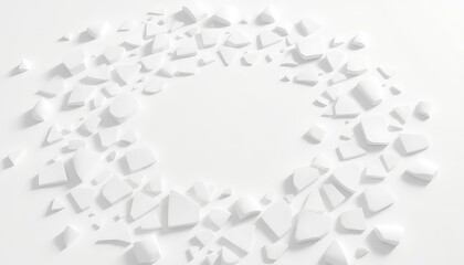 Monochromatic display of fractured white forms arranged circularly, creating a negative space design, perfect for adding text or graphics