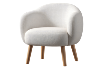 White, rounded armchair with light wooden legs
