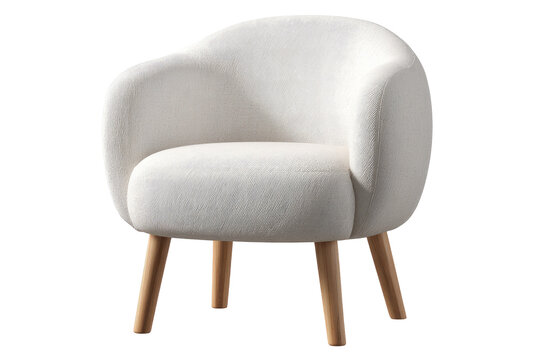 White, rounded armchair with light wooden legs