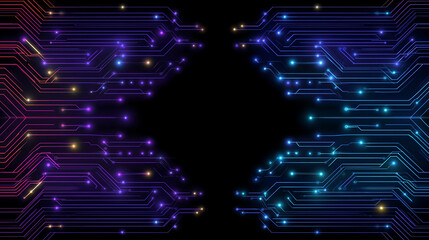 Digital Circuitry: A captivating digital composition showcases intricate circuit board designs with luminous nodes of information processing, illuminated with vibrant colors and interconnected lines.