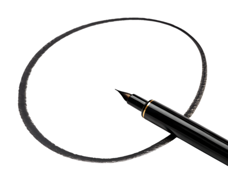 Circle drawn with a black pen isolated on transparent background