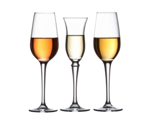 Elegant wine glasses trio isolated on transparent background