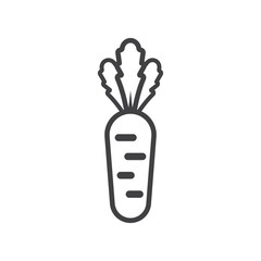 Bold Line Icon of a Carrot with Foliage Outline Vegetable and Healthy Food Symbol,Modern Stroke-Style Root Vegetable Graphic for Organic and Farm-to-Table Design, Simple Monoline Carrot Drawing