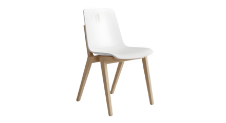 Modern white chair with wooden legs isolated on transparent background