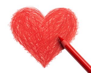 Red marker drawing a heart shape isolated on transparent background