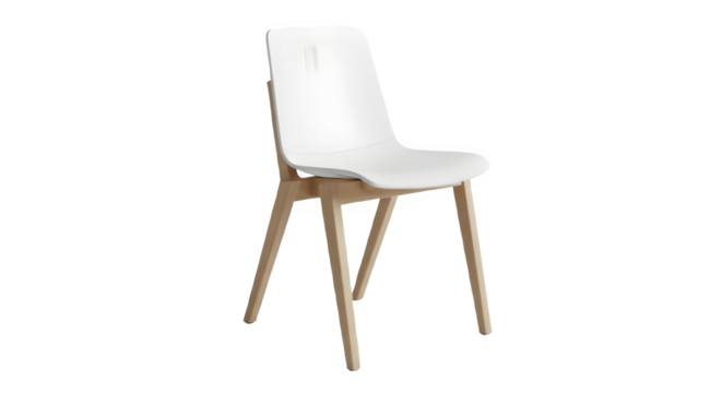 Modern white chair with wooden legs isolated on transparent background