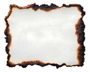 A burnt piece of paper with charred edges isolated on a transparent background