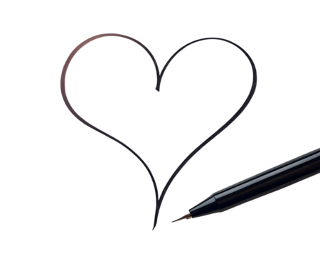 Hand drawn heart with a black pen isolated on transparent background