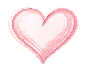Pink heart drawn with chalk or pastel isolated on transparent background