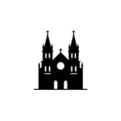 Obraz premium Black Silhouette of a Grand Church with Twin Spires and a Central Cross.