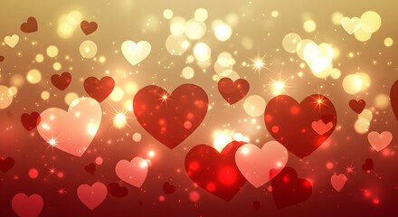 A vibrant and romantic background filled with glowing red and pink hearts and sparkling bokeh lights, perfect for valentines day