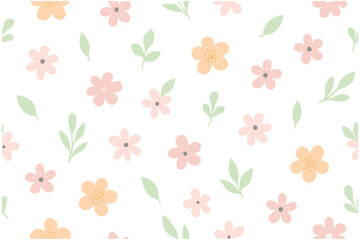Seamless Floral Pattern – Minimal Flat Vector Background with Simple Flowers and Leaves