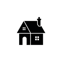 Simple black house icon silhouette with chimney and windows.