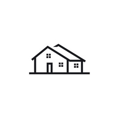 Simple black line art icon of a residential house.