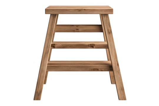 Rustic wooden step stool ladder furniture home decor interior design woodwork carpentry image stock photography isolated on transparent background