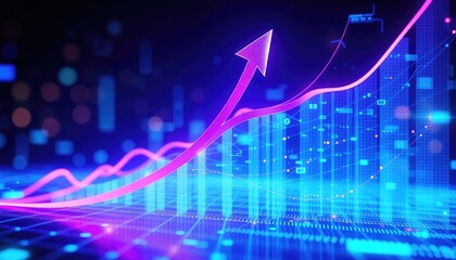 Abstract futuristic financial technology background showing an upward trend and positive growth