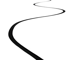 A winding black line on a transparent background, isolated on transparent background
