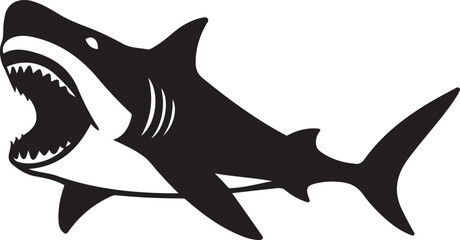 Shark silhouette with mouth open and teeth, Aggressive shark vector marine design