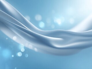 Silken fabric waves gently against a cool blue backdrop, illuminated by diffused, soft bokeh highlights.
