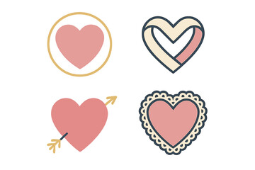 Stylized collection of diverse heart symbols for expressing love, romance, affection, and emotional connections