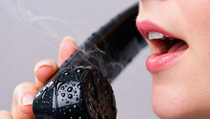 Person Speaking Into Wet, Smoking Object