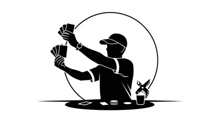 Skilled card player expertly shuffling deck, demonstrating strategy and focus in a game setting