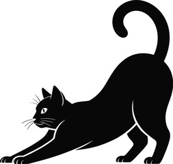 Black cat stretching vector silhouette animal