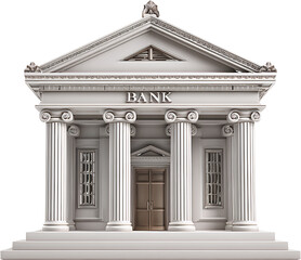 Classical Bank Building Facade with Ionic Columns architecture isolated on a transparent background