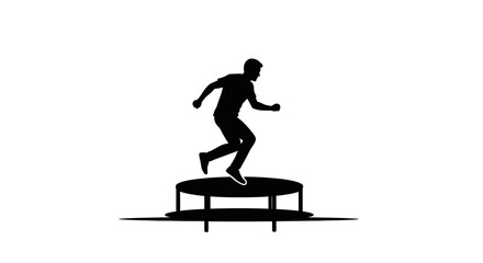 Dynamic silhouette of a man energetically jumping on a trampoline, capturing fun and active motion.