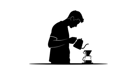 Obraz premium Skilled barista meticulously crafts pour-over coffee in a minimalist black and white scene