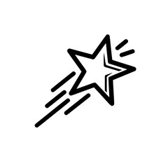 A graphic icon of a black outlined star with a white interior and black streaks indicating movement right