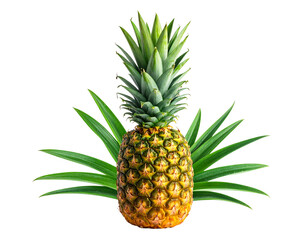 Fototapeta premium Fresh tropical pineapple with green leaves isolate