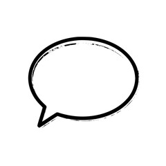 Illustration of a simple black and white speech bubble with a rough brush stroke outline design style