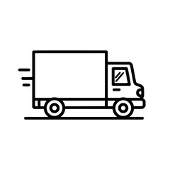 Illustration of a delivery truck with motion lines indicating speed and movement in a simple design