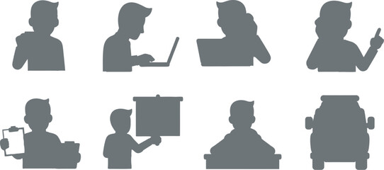 Daily Activities of Businessman Character siluet &ndash;  on White Background &ndash; Vector Illustration