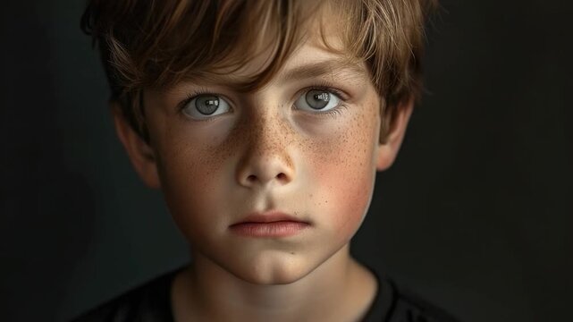A young boy's face with distinctive freckles, suitable for portraits or illustrations