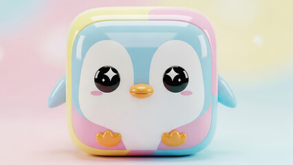 Obraz premium Sweet pastel cubic penguin character with sparkling eyes for joyful modern designs