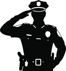Black police officer saluting vector silhouette white