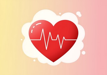 Healthy Heartbeat Illustration with Red Heart and White ECG Line for Medical and Healthcare Promotion on Colorful Background